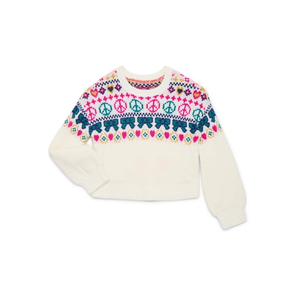 Wonder Nation Girls Holiday Fair Isle Sweater, Sizes 4-18 & Plus