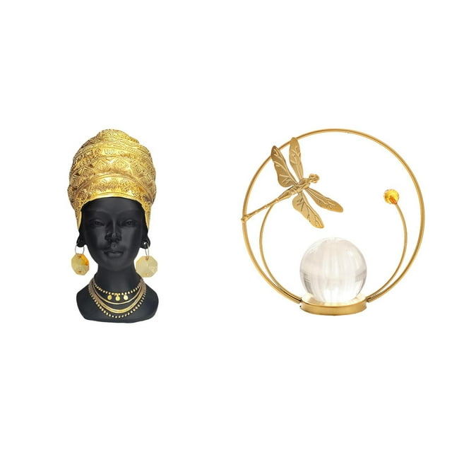 Elegante Figura De Resina Africana Con Bola De Cristal De Metal, Adorno De Mesa, Decoración Creativa Para El Hogar, Centro De Mesa Para Entrada, Pasillo, Estante, Dormitorio, Sala De Estar.