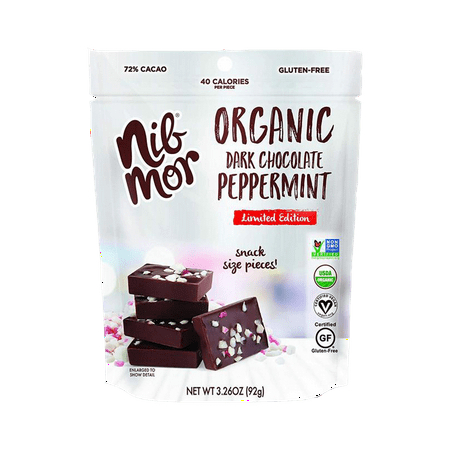 Nib Mor Peppermint Bark Vegan Dark Mint Chocolate - Organic Snacking Bites with 72% Cacao, Peppermint Pieces - Limited Edition, 3.26 Ounce