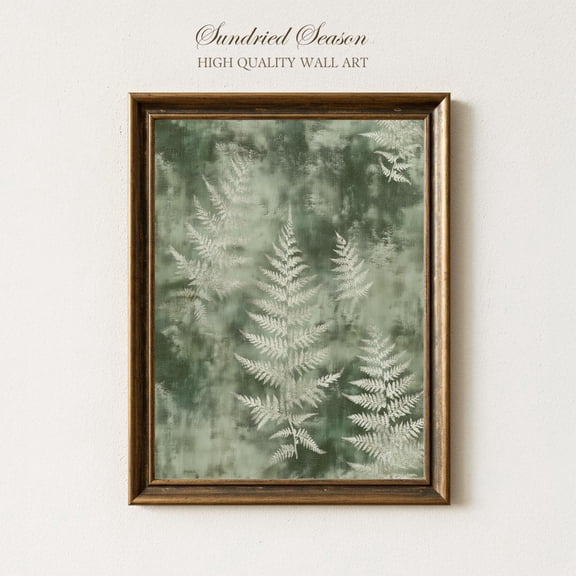 Vintage Fern Print In Sage And Forest Green, Soft Botanical Wall Art For Natural Bedroom, Plant Lover Or Cozy Organic Home Decor UNFRAMED Poster, Wall Art for Decor, Present, 8x12
