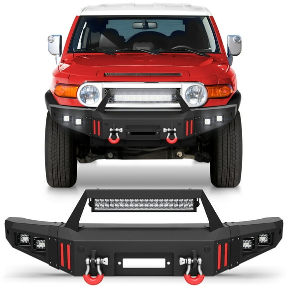 POFENZE for 2007-2014Toyota FJ Cruiser Front Bumper Steel Bumper with Winch Plate and Lights