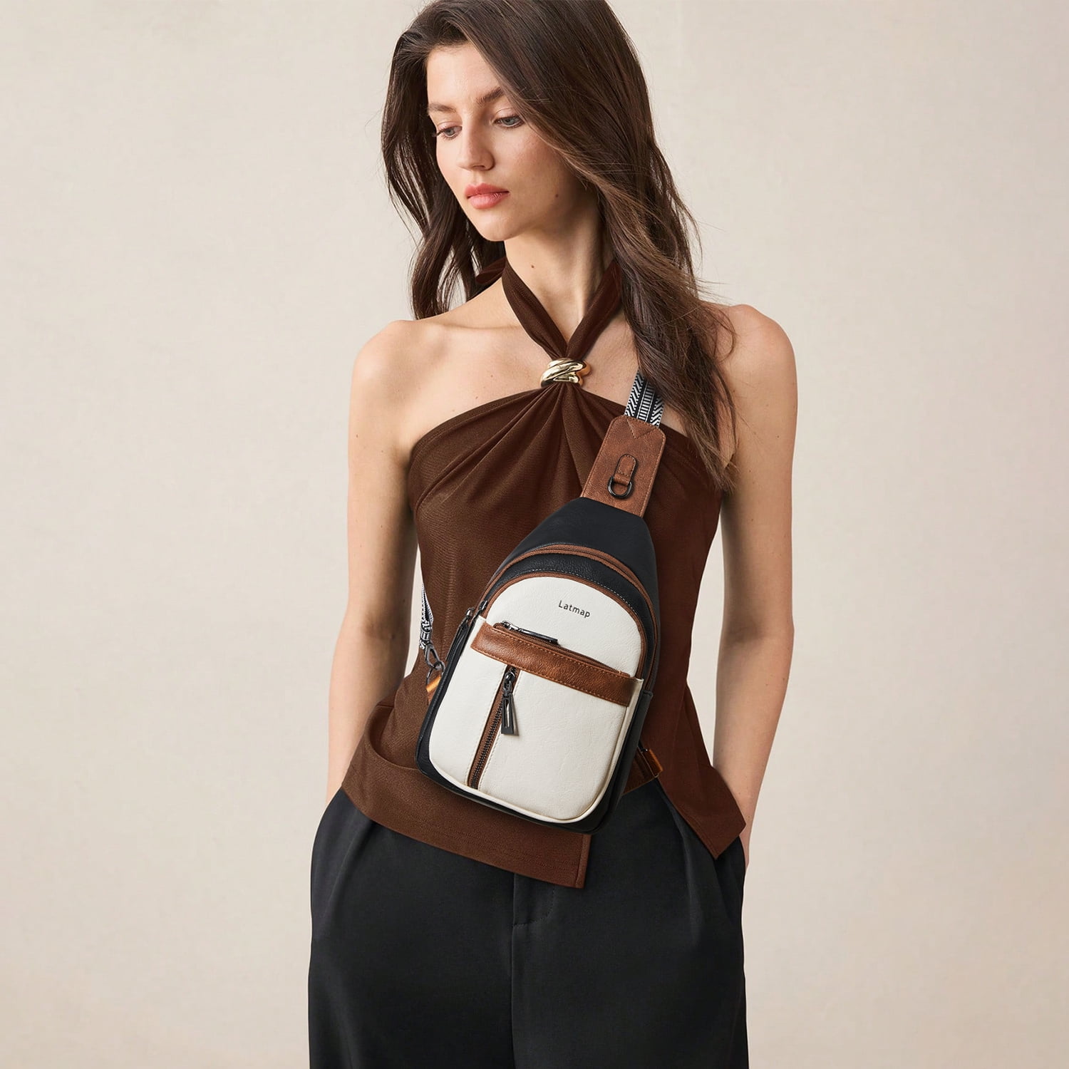 7L PU Leather Sling Bag, Crossbody Fanny Pack for Travel & Daily Use, Hands-Free Unisex Chest Backpack