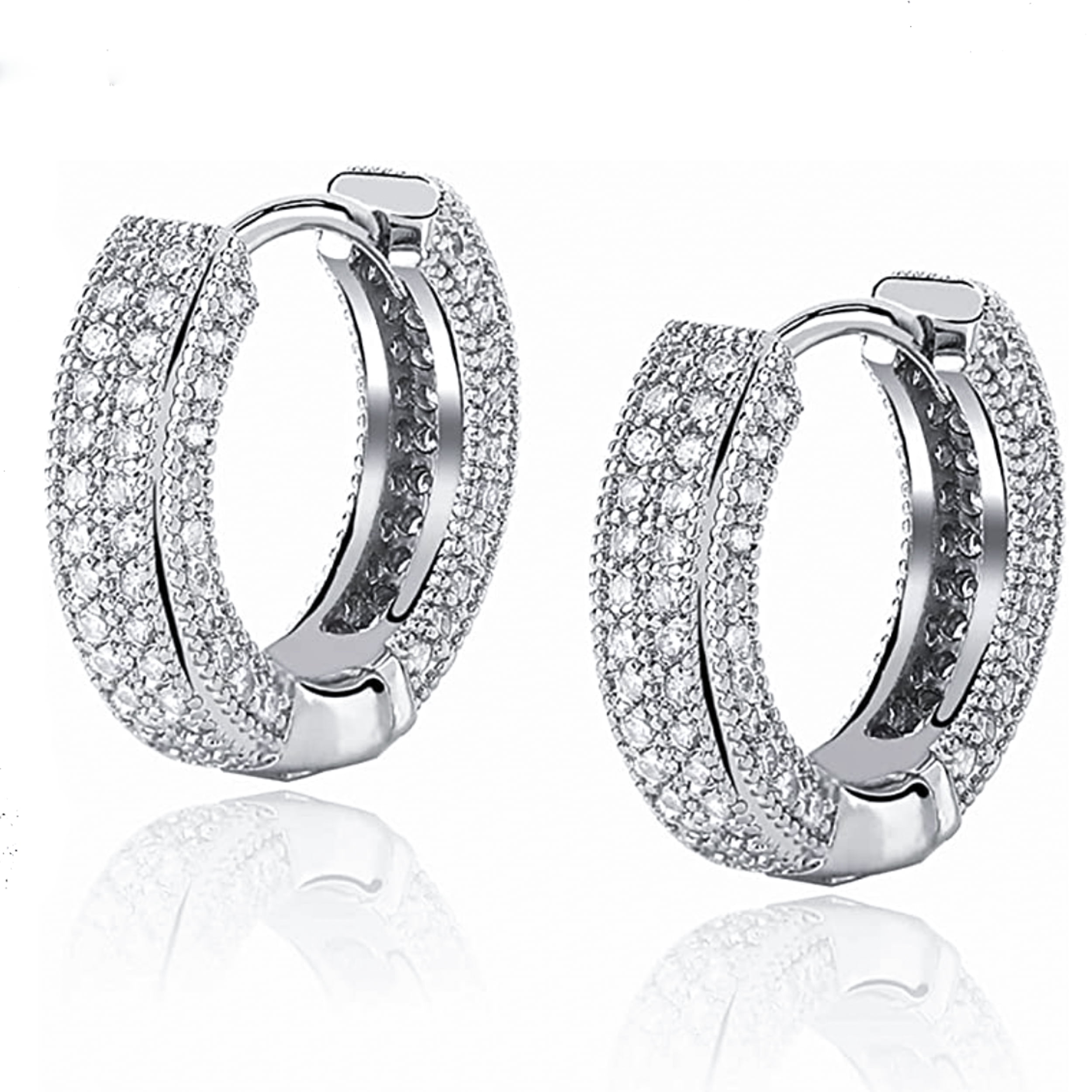 Small Iced CZ Bling Hoops with Cubic Zirconia 14K White Gold Plated 925 Sterling Silver Post Hip Hop 12mm Ice Out Huggie Hoop Earrings