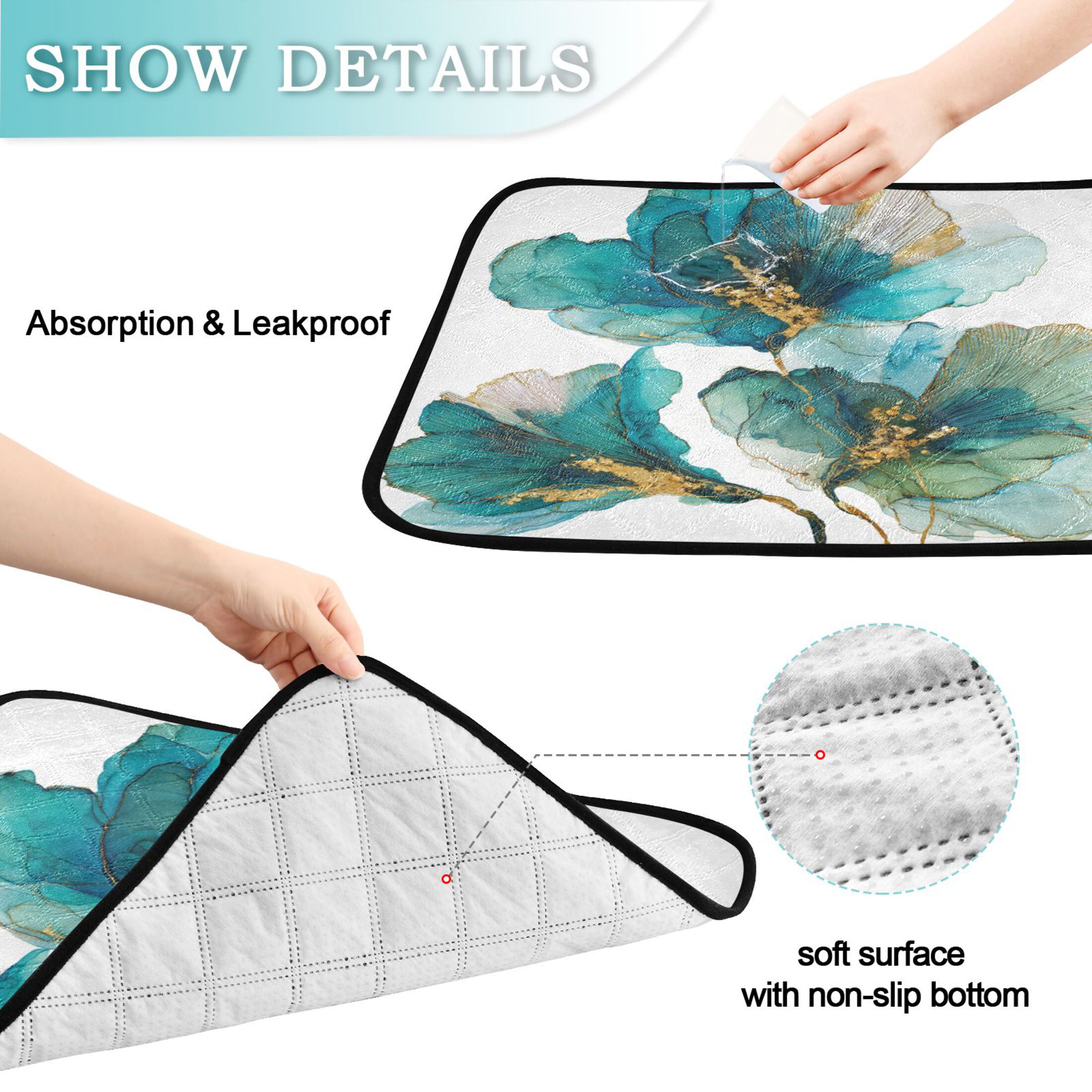 Qxltty Elegant Flower Cat litter Pads Pet Set of 3 Diaper Mats Center Anti-leakage Layer Absorbent Soft and Comfortable