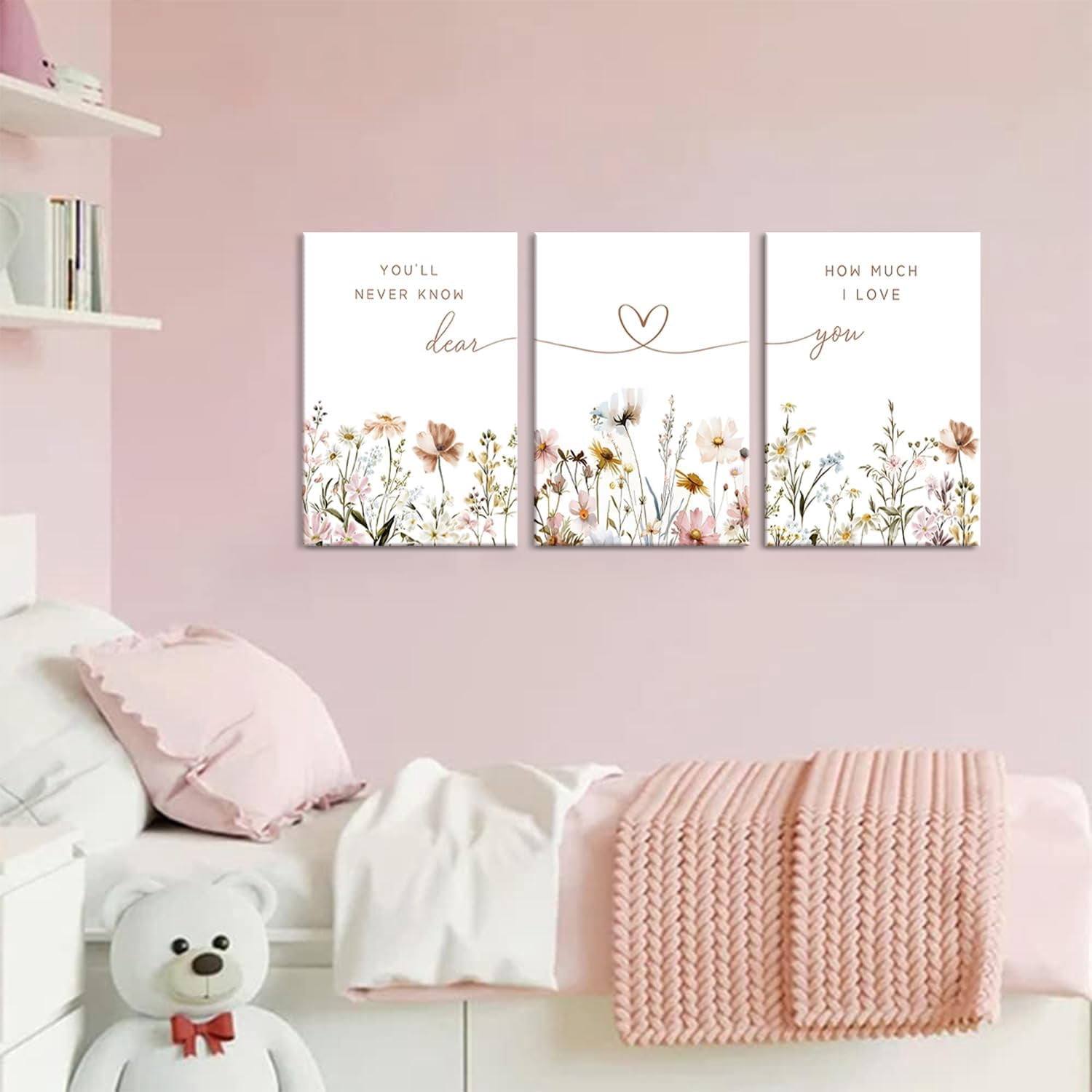 3Pcs Wildflower Nursery Canvas Wall Art Flower Botanical Sentence Poster Painting Picture Wall Decor Boho Girl Nurseries Print Artwork for Nursery Baby Room Living Room Bedroom Home Decoration12x16in