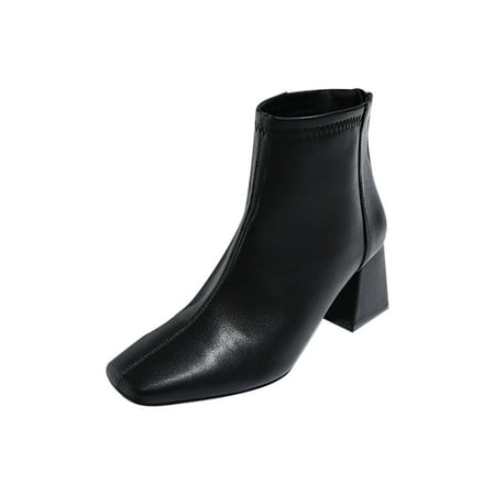 

TTQLVZJGSE Women s Business Casual Shoes with Heel Shoes Minimalistic Solid Color Comfortable Zipper High Heel Thick Heel Boots Black-39