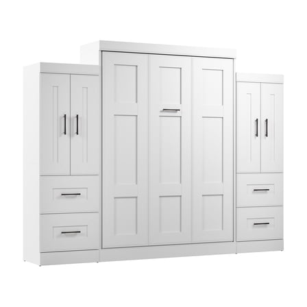 Bestar Edge Queen Murphy Bed with Wardrobes (115W) in White
