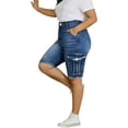 thumbnail image 3 of QERINTE Women Plus Size Jean Shorts Cargo Bermuda Shorts High Rise Casual Stretchy Womens Long Denim Shorts Summer Jorts, 3 of 6