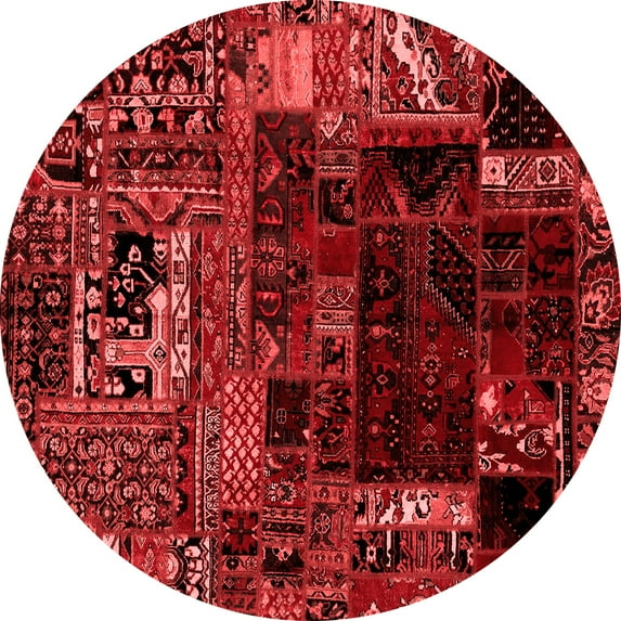 Ahgly Company Machine Washable Indoor Round Patchwork Red Transitional Area Rugs, 6' Round