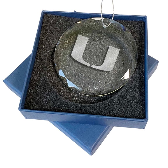 Miami Hurricanes 3.25'' Laser Engraved Glass Ornament