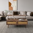 thumbnail image 2 of Lift Top Coffee Table with Natural Rattan Drawers,Mid Century 2-Tier Center Table with Hidden Compartment & Wooden Lift Tabletop,Modern Rectangular Wood Cocktail Table for Living Room,Office, 2 of 8