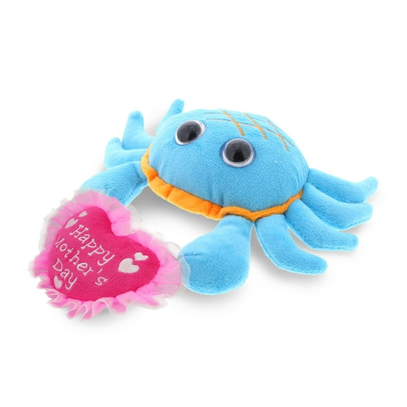 DolliBu Happy Mother's Day Super Soft Sparkling Big Eye Blue Crab Plush - Cute Stuffed Animal with Pink Heart Message for Best Mommy, Grandma, Wife, Daughter - Cute Sea Life Plush Toy Gift - 6" Inches