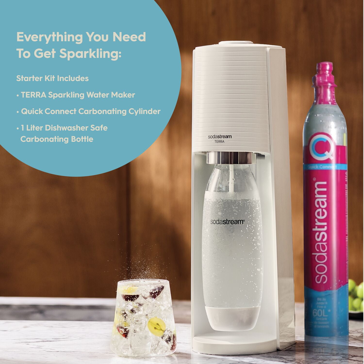 SodaStream Terra Classic Sparkling Water Maker w/60L Cylinder, 2X1L Bottle  Black