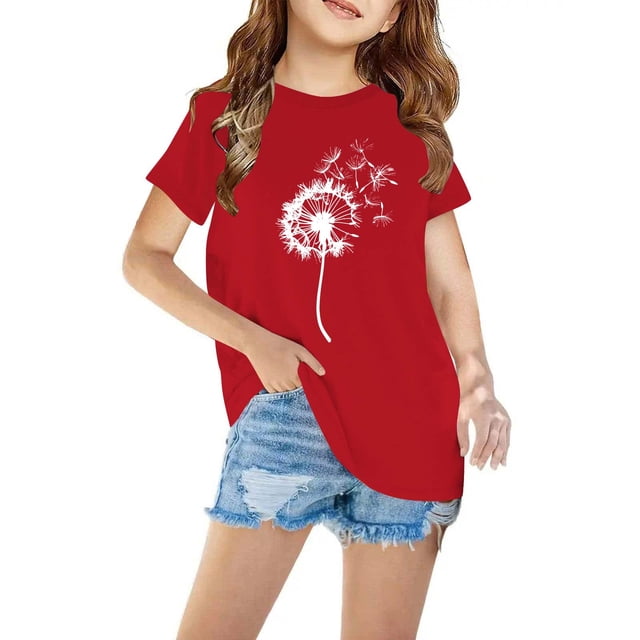 RXIRUCGD Haut en Coton à Manches Courtes Imprimé à la Mode et Mignon pour Garçons et Filles (Rouge, Taille : 5 Ans)