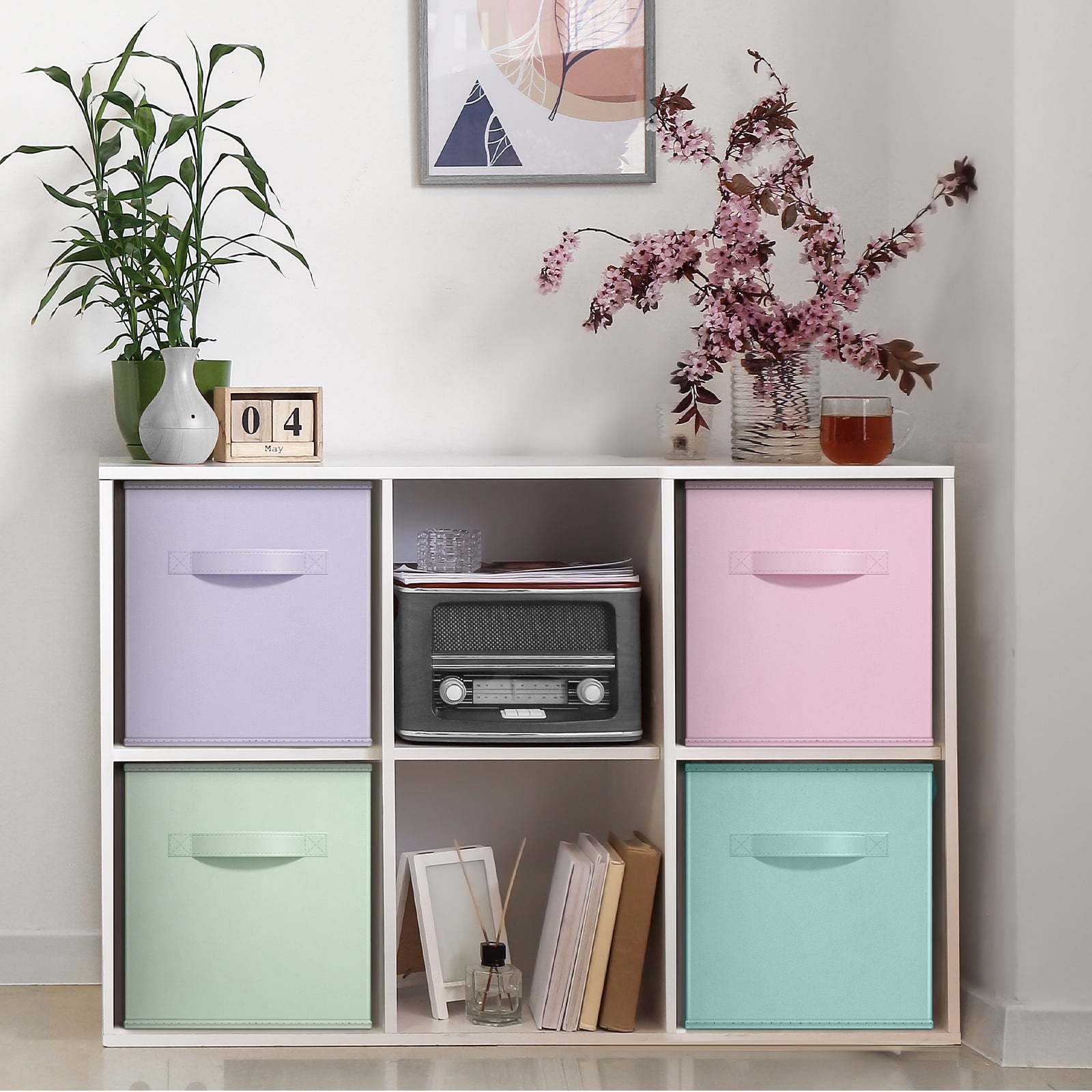 Sorbus Collapsible Cube Fabric Storage Bins (10" x 10"), 4 Pack, in Child & Nursery Pastel Colors