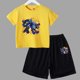 thumbnail image 3 of Conjunto de 2 piezas de camiseta y pantalones cortos informales para niños y adolescentes, de algodón, de manga corta, para verano, 3 of 5
