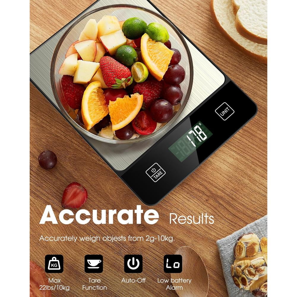 Food Scale, 22lb Digital Kitchen Scale Weight Grams and Oz for Baking Cooking Coffee Meal Prep Package Postage, 6 Units with Tare Function, 1g/0.04oz Precise Graduation (Black)