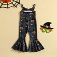 thumbnail image 4 of Weebloom Halloween Girls Rompers Kids Ribbed Jumpsuit Pants 2 Colors Pumpkin Sleeveless Strap Flare Pants Bell Bottom Playsuit Dailywear,18-24 Months, 4 of 4