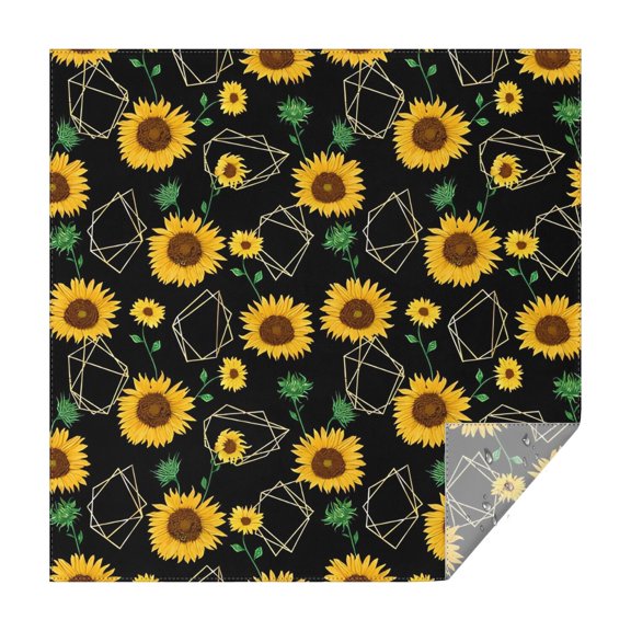 Black Geometric Sunflower Pattern Square Tablecloth,Waterproof Square Table Cover,Wipeable Spillproof Washable Table Cover for Home Kitchen Party Decor 42"X42"(107x107cm)