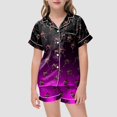 thumbnail image 2 of Cathalem Girls Silk Satin Pajamas Short Sleeve PJS Shorts Set Soft Button Down Sleepwear 2 Loungewear S 2 Loungewear S Purple 8-9 Years, 2 of 5