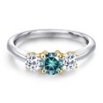 thumbnail image 3 of Gem Stone King 10K Two Tone Gold Blue Moissanite and White Topaz Engagement Ring for Women | 1.16 Cttw | Round 5MM | Gemstone Birthstone | Size 8, 3 of 6