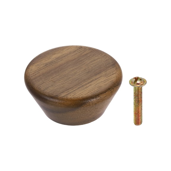 Uxcell Round Wood Drawer Knob, 1.77" Diameter Flat Head Dresser Knobs Solid Wooden Knobs with Screws, Walnut