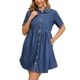 thumbnail image 4 of VESTIDO MINI DE DENIM BABYDOLL CON MANGAS CORTAS Y CUELLO DE BOTÓN INSPIRE CHIC S AZUL, 4 of 6
