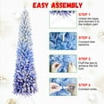 thumbnail image 4 of Christmas Trees 7FT Blue Gradient Flocked Pencil Christmas Tree with 300 Warm White LED Lights, 725 Tips, Hinged Branches, Slim Design, Metal Stand – Narrow Prelit Tree for Holiday Home Decor,Artific, 4 of 9