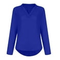 thumbnail image 4 of HAiming Women's Long Sleeve Shirts Solid Color V Neck Loose Comfortable Pullover Tops Casual Work Office Blouse, 4 of 7