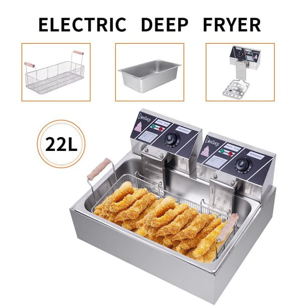 EGGKITPO Deep Fryer with Basket Commercial 12L Electric Countertop Fryer  Stainless Steel Deep Fryers for Restaurant Home Use with Extra Large Frying