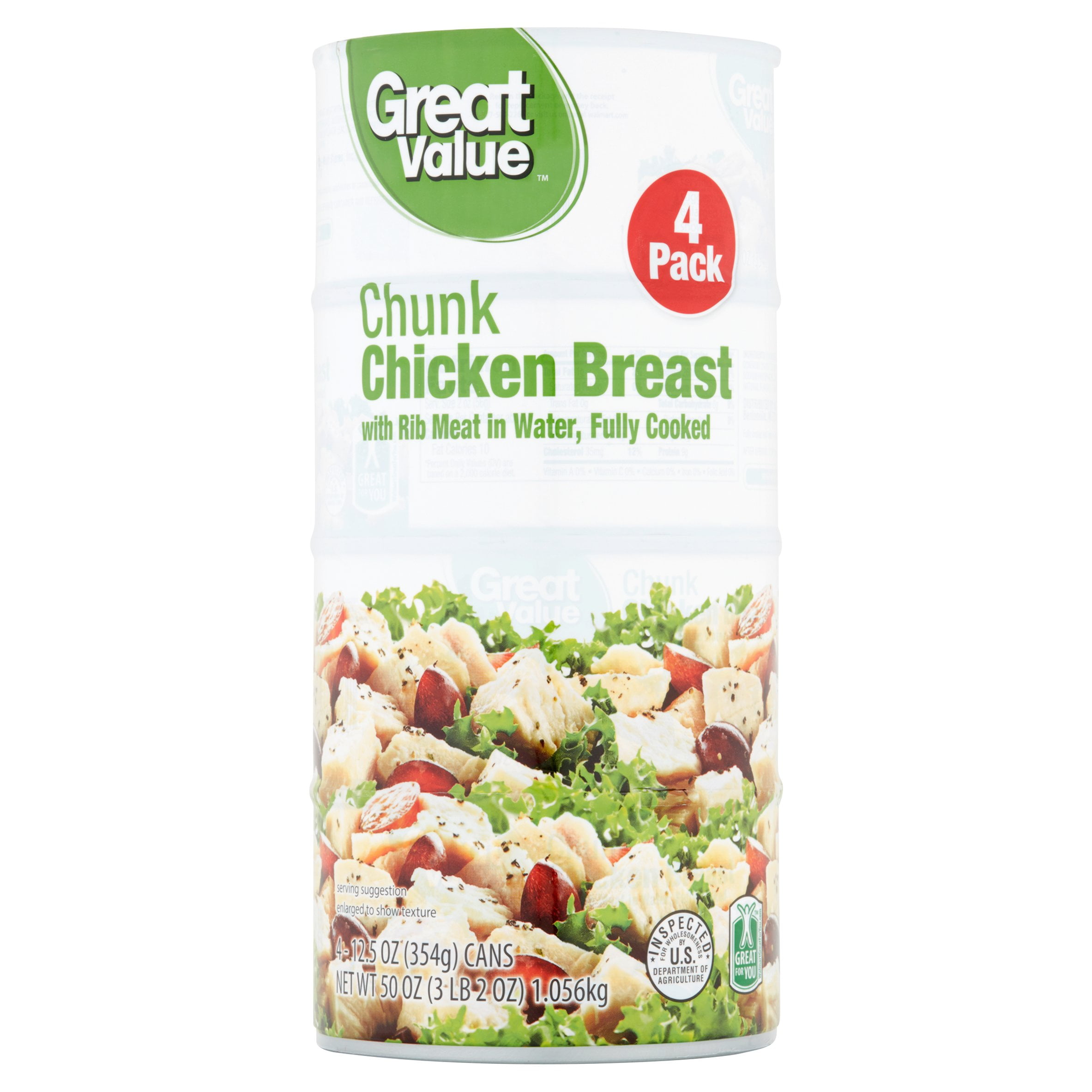 Great Value Fully Cooked Chunk Chicken Breast with Rib Meat in Water 4-Pack by Wal-Mart Stores, Inc.