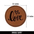 thumbnail image 2 of Handwritten Love Script with Hearts 2.5" Faux Leather Round Engraved Iron-On Patch - Brown, 2 of 6