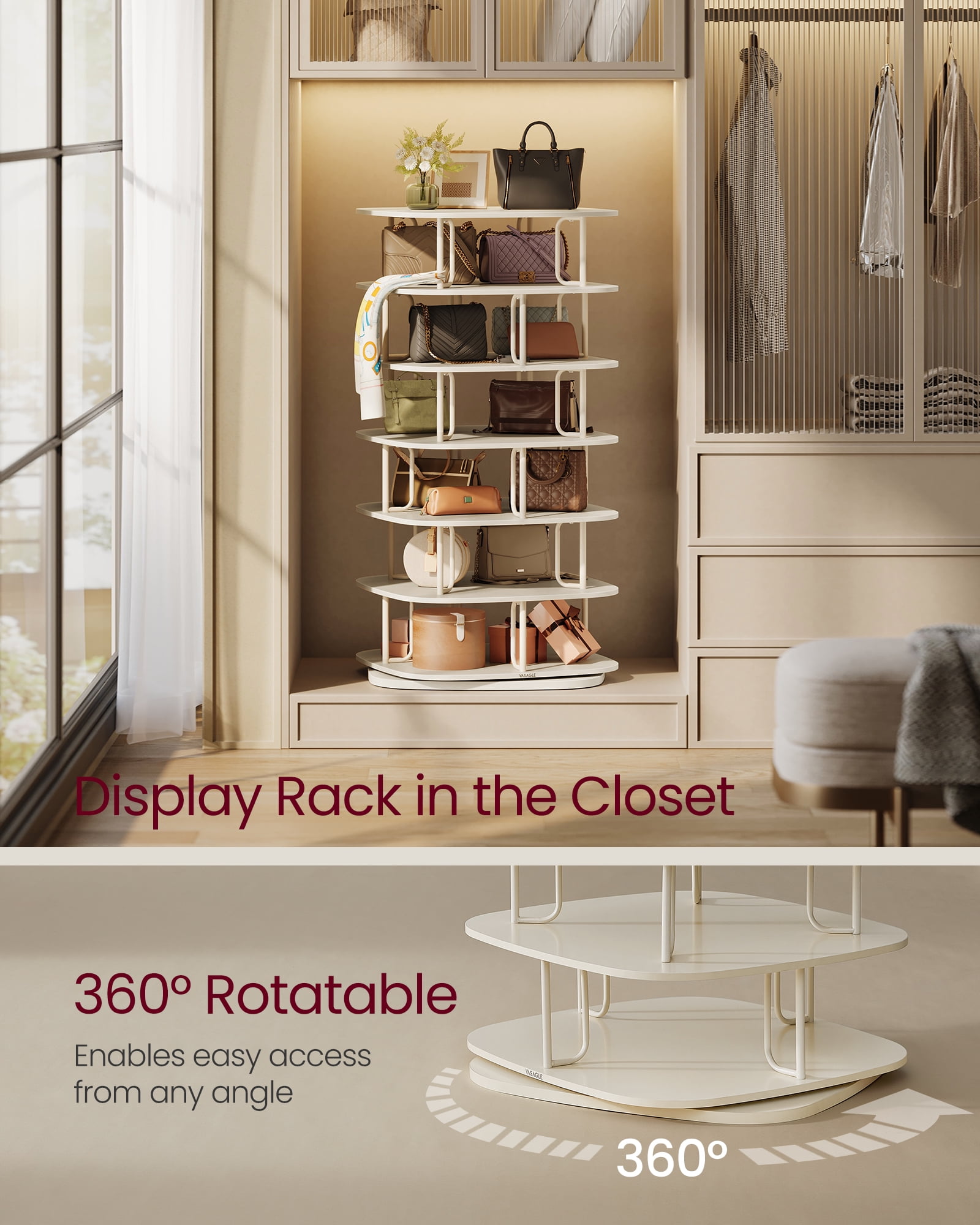 7-Tier Rotating Shoe Rack, 360° Spinning Shoe Organizer Tower for 28-35 Pairs, Sturdy Shoe Shelf for Entryway, Living Room, Closet
