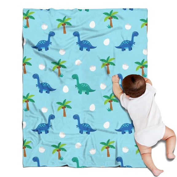 Light Blue Dinosaurs Palms Eggs Pattern Blanket,Comfortable Soft Flannel Throw Blanket,All Season,Warm Lightweight Blankets for Sofa Bed Couch Living Room Chair,30"x40"
