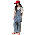 thumbnail image 2 of Girls Pants Girls' Fashion Trendsetting Denim Jumpsuit Wide Leg Jeans Adjustable Strap Baggy Style With Pockets Playful Outfit For Kids Ages 3-14, 2 of 9