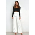 thumbnail image 3 of Womens Wide Leg Palazzo Pants Belted High Waisted Business Casual Flowy Long Trousers with Pockets White L, 3 of 8