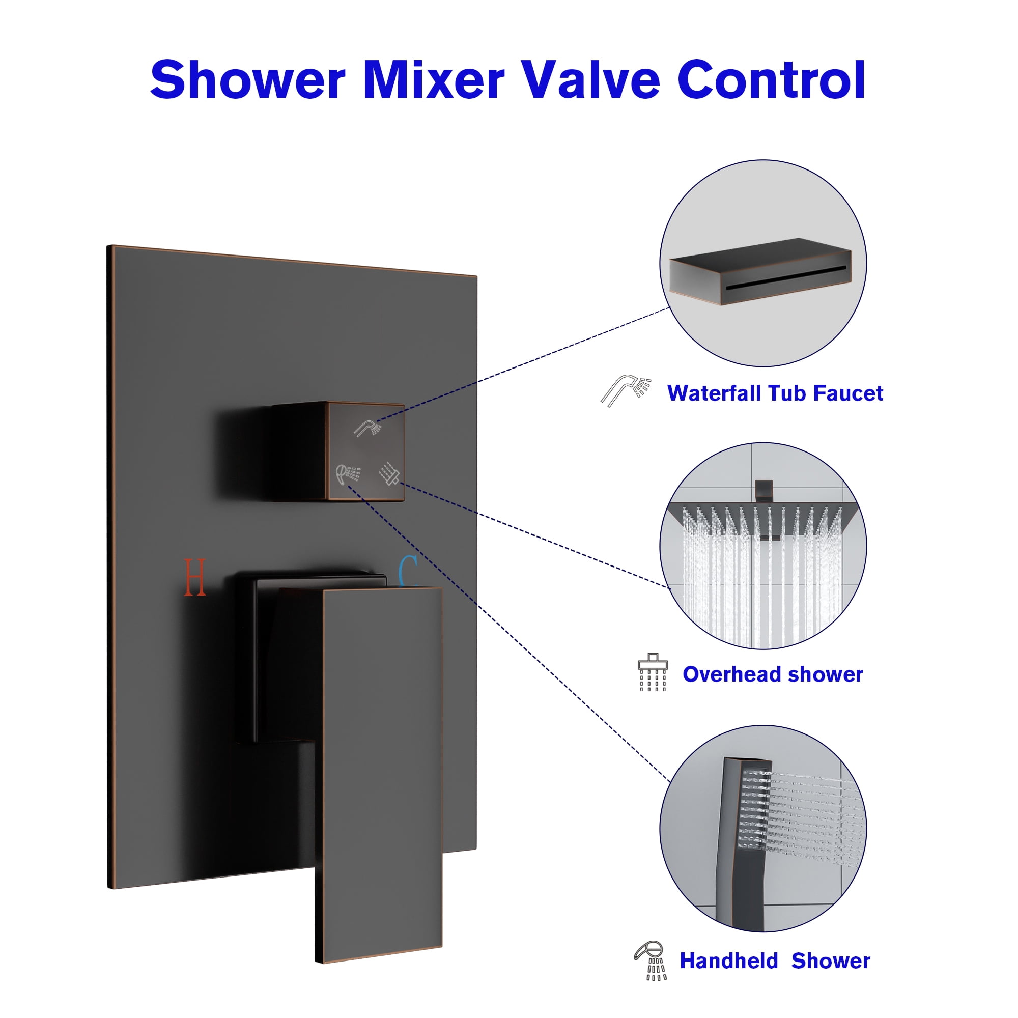 Shower System - Waterfall Tub Spout Shower Faucet Set with 12 Inch Rain Shower Head Wall Mounted Shower Set ORB with Contain Rough-in Valve Body and Trim