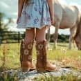 thumbnail image 5 of Rollda Cowgirl Cowboy Boots for Kids with Tassel Floral Embroidered toddler girl shoes, Brown, US Size 5 Big Kid, 5 of 6