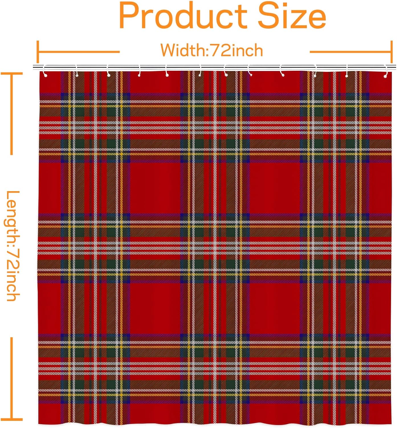 Christmas Plaid Shower Curtain Scottish Tartan Farmhouse Bathroom Shower Curtains for Bathtub Decoration with Hooks 72x72 Inch, Red and Green