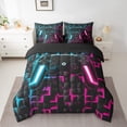thumbnail image 2 of Gaming Twin Bedding Sets 7 Pieces, Black Reversible, Neon Blue and Pink Bed in a Bag, 2 of 5