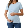 thumbnail image 1 of Camisetas de maternidad de manga corta de punto acanalado para mujeres, Día de la Madre, para lactancia, cruce, color azul cielo grande, 1 of 6