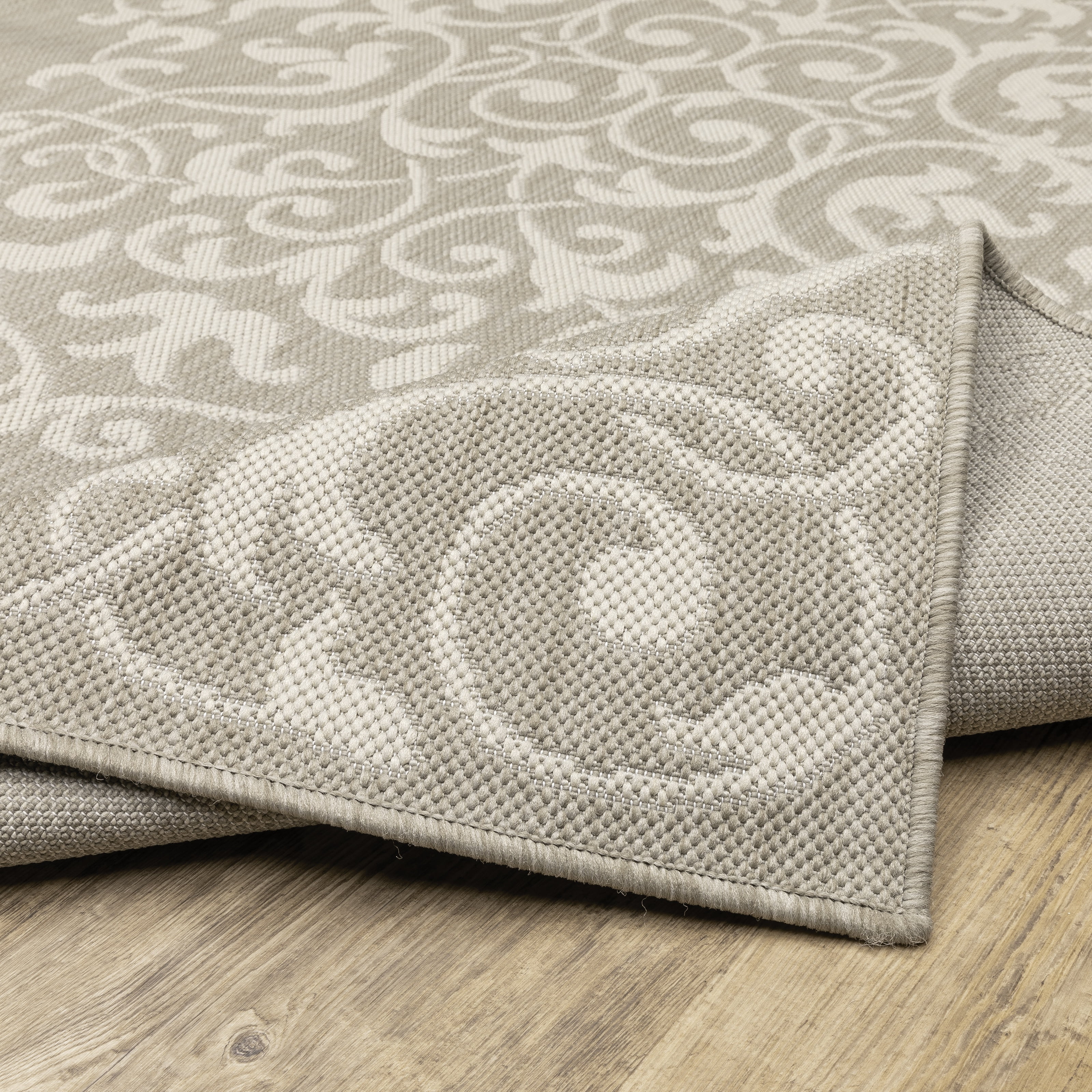 Avalon Home 8' x 10' Gray and Taupe Floral Medallion Outdoor Rug