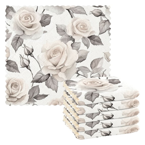 6 Pieces of Kitchen Towels 11x11Inch Kitchen Dish Cloths Kitchen Dish Towels Reuseable Cleaning Cloths White Roses
