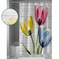 thumbnail image 4 of Blue Red Yellow Tulips Shower Curtain, 60" x 72", Country Flowers Wood Grain Waterproof Bathroom Curtain Washable Shower Curtain Set with 12 Hooks, 4 of 6