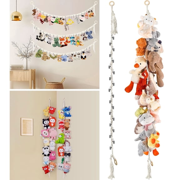 2-Pack Stuffed Animal Organizer Chain, Wall Corner Toy Storage for Nursery & Playroom