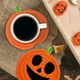 thumbnail image 5 of Qiweii Halloween Pumpkin Handmade Braided Cotton Coasters Orange Black Pumpkin Shape Drink Coasters Absorbent Cup Coasters for Home Office Party Decor, 5 of 6