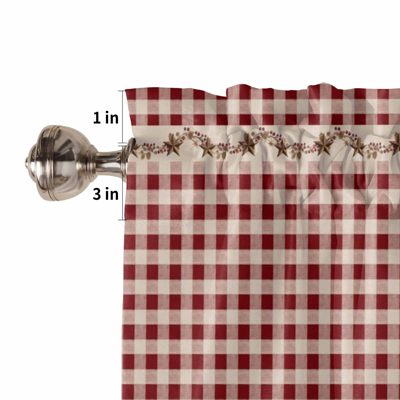Country Red Buffalo Plaid Kitchen Curtains Valance and Tier Set Retro Star Berries Vine Linen Texture Short Curtains for Small Window 3 Pieces Set for Bedroom Bathroom Cafe (54" x 18"+27" x 36")