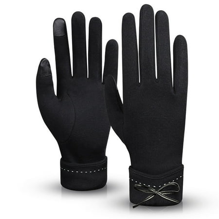 

Winter Riding Thickened Warm Screen Plush Solid Bowknot Gloves Outdoor Gloves