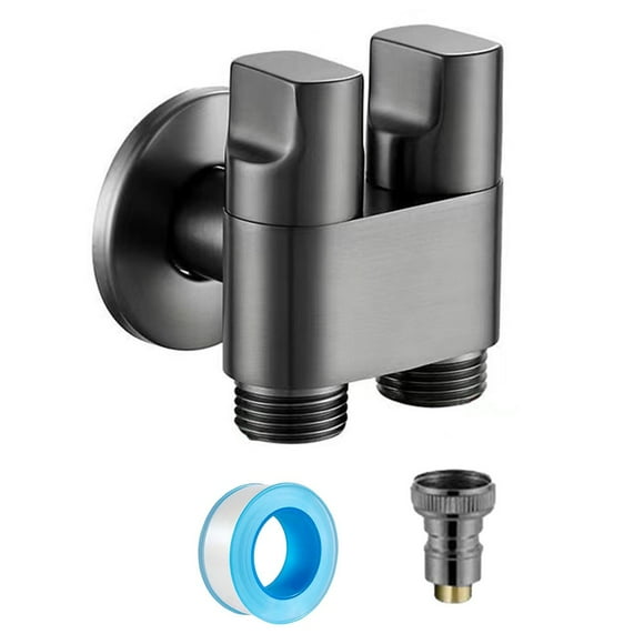 1 Po 2 Sorties Robinet de Machine à Laver Double Contrôle G1/2 Toilette Triangle Vanne Point Interface Robinet de Machine à Laver Gris