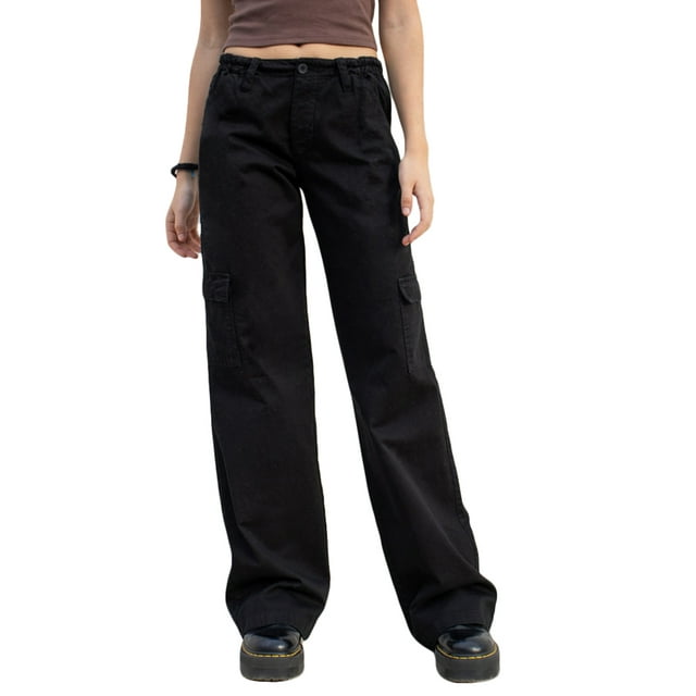 Faithtur Cargo Pantalons pour Femmes, Fermeture Éclair Bouton Décontracté Rue Solide Pantalons Amples avec Poches